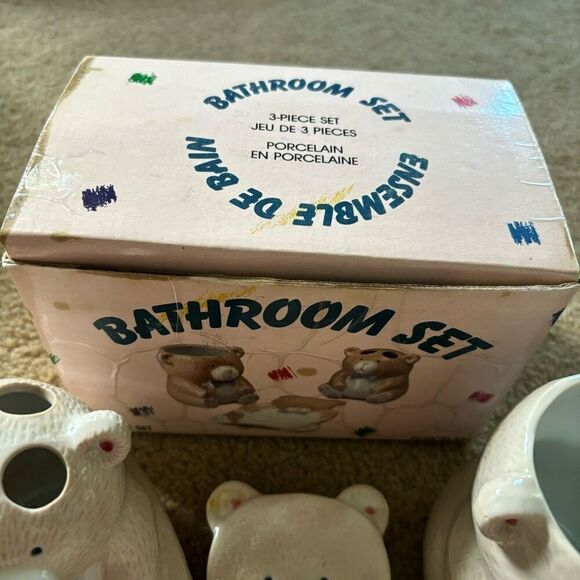 Vintage Porcelain Bear 3 Piece Bathroom Set 1987 Japan - Picture 5 of 11